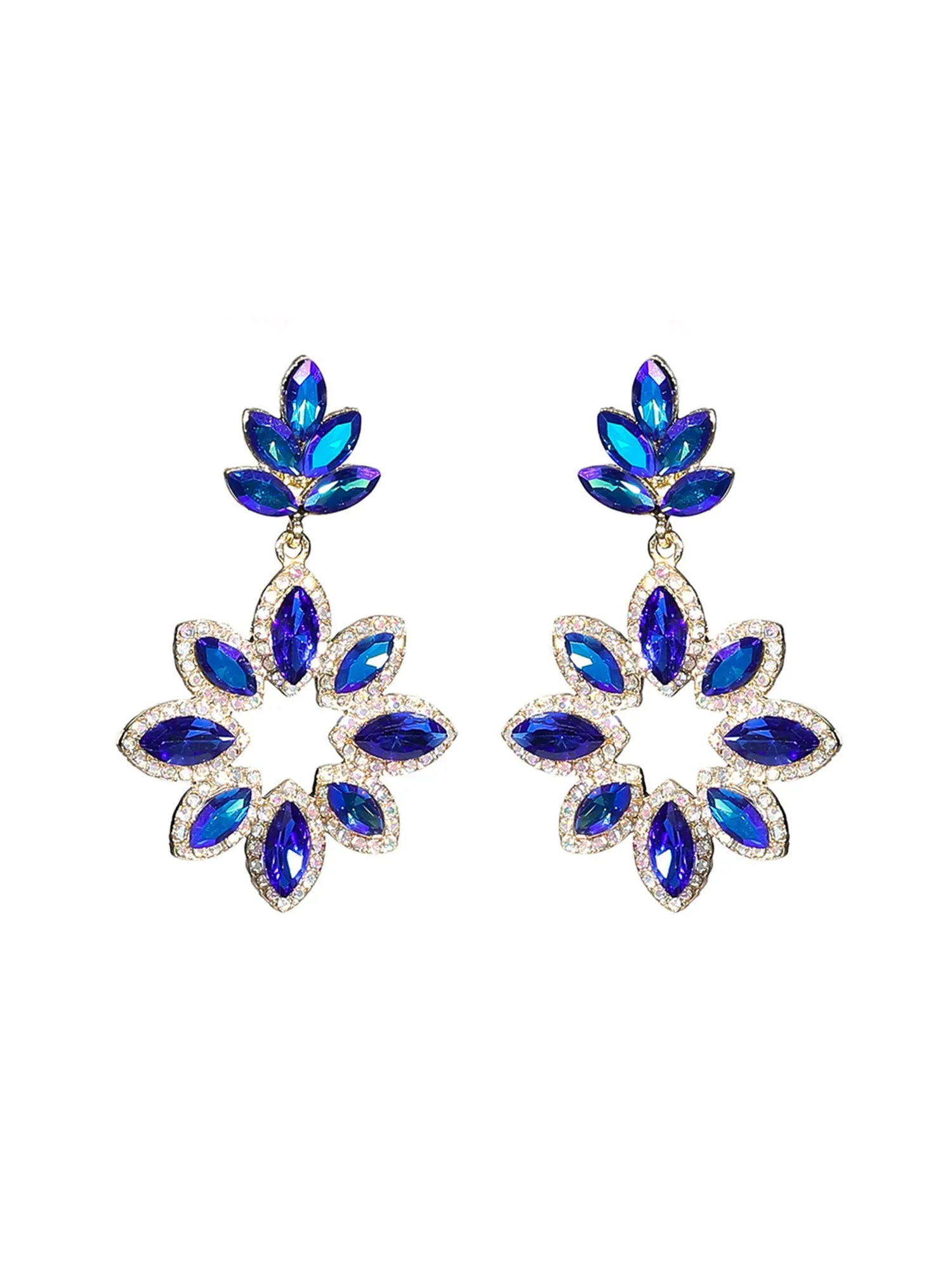 Boucles d'Oreilles en Verre Coloré et Strass Florales à la Mode