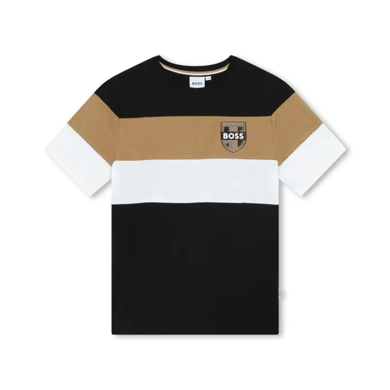 T-SHIRT NOIR BOSS MANCHES COURTES AVEC BADGE LOGO IMPRIMÉ ENFANT